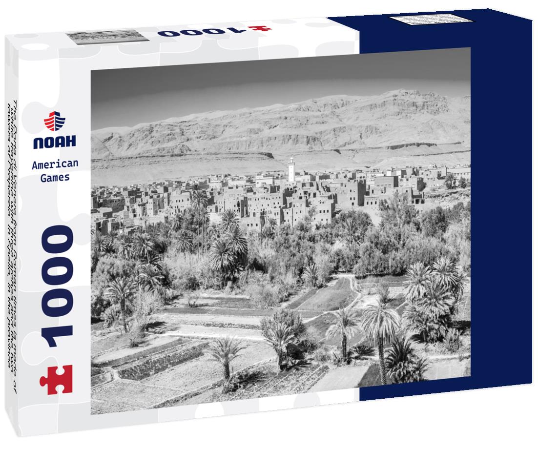 Noah Jigsaw Puzzle The Porta di Venere from Roman times is made of white travertine with three arches and the two towers of Properzio. In Spello, in the province of Perugia, Umbria, Italy in black white 1000 pieces