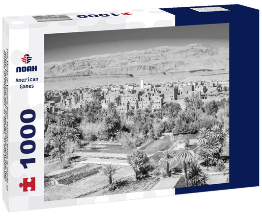 Noah Jigsaw Puzzle The Porta di Venere from Roman times is made of white travertine with three arches and the two towers of Properzio. In Spello, in the province of Perugia, Umbria, Italy in black white 1000 pieces