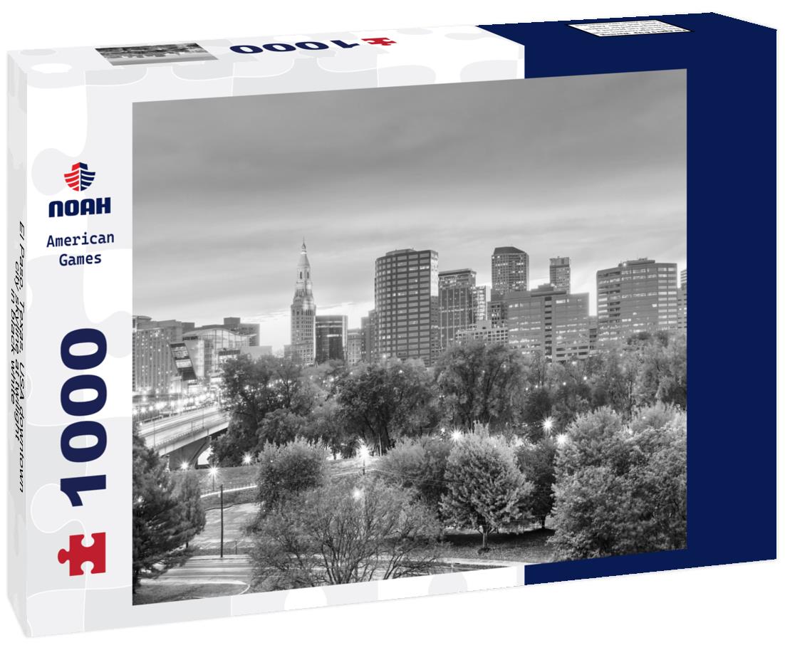 Noah Jigsaw Puzzle El Paso, Texas, USA downtown city skyline at twilight in black white 1000 pieces