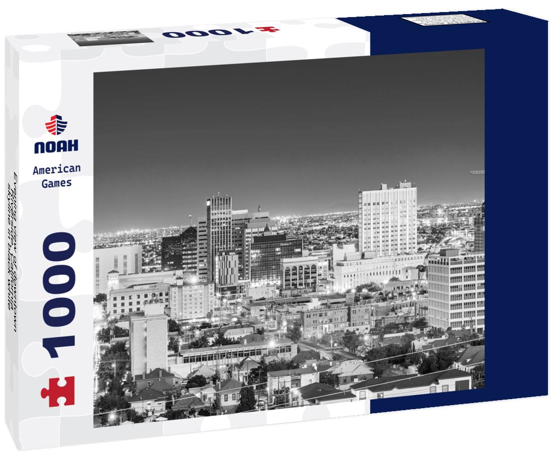 Noah Jigsaw Puzzle Evening view of downtown Riverside, California, skyline in black white 1000 pieces