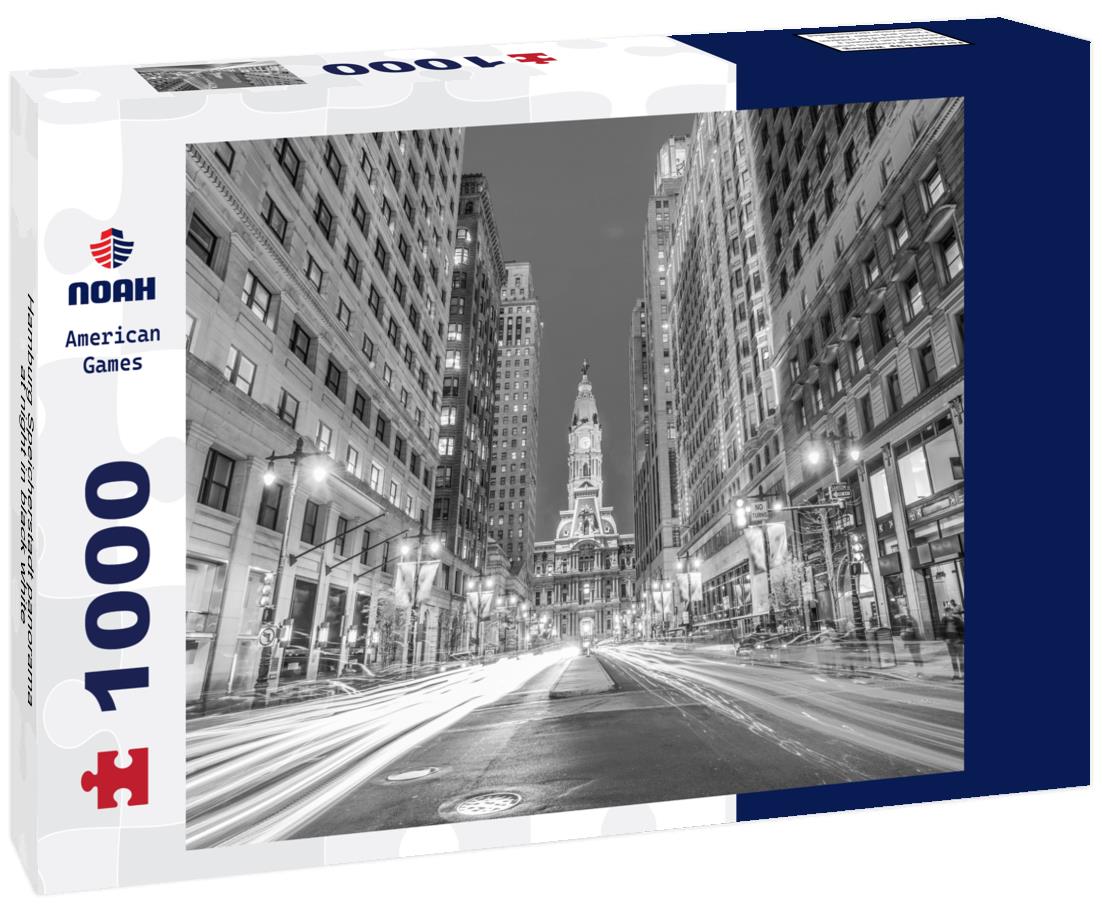 Noah Jigsaw Puzzle Hamburg Speicherstadt panorama at night in black white 1000 pieces