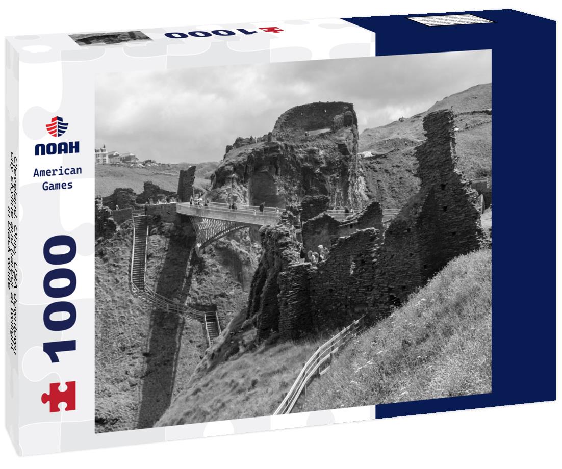 Noah Jigsaw Puzzle Cleveland, Ohio, USA downtown city skyline and harbor at twilight in black white 1000 pieces