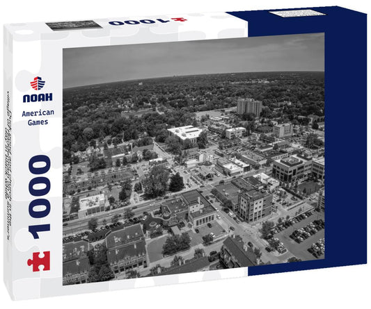 Noah Jigsaw Puzzle Duck pond and church in the village of Haddenham on a summer's day in black white 1000 pieces