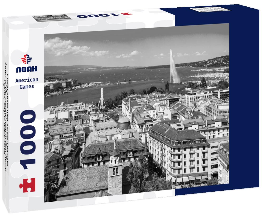 Noah Jigsaw Puzzle Street photo with colorful flowers Lawn of the coastal road in San Remo. Liguria, Italy in black white 1000 pieces