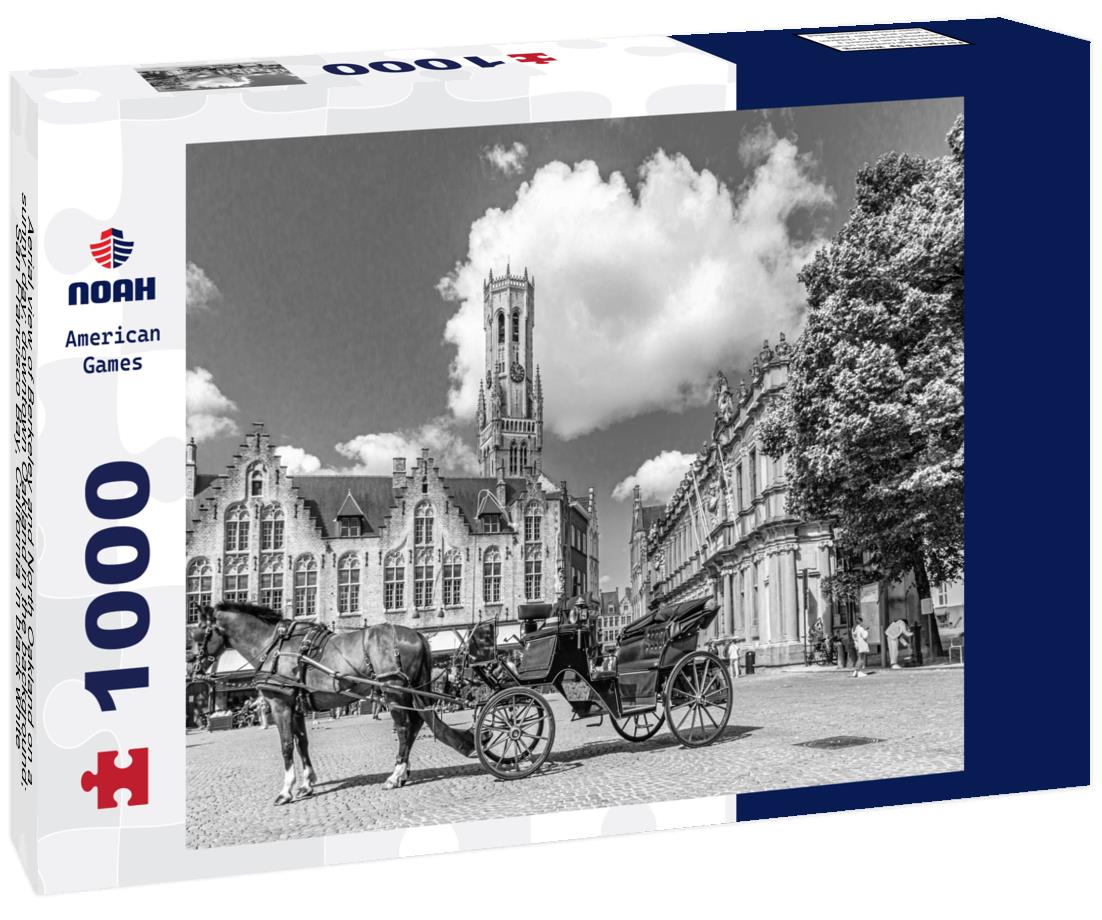 Noah Jigsaw Puzzle Aerial view of Berkeley and North Oakland on a sunny day; downtown Oakland in the background; San Francisco Bay, California in black white 1000 pieces