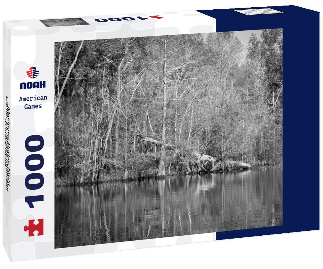 Noah Jigsaw Puzzle Mackinac Bridge Night Lights, St. Ignace MIchigan in black white 1000 pieces