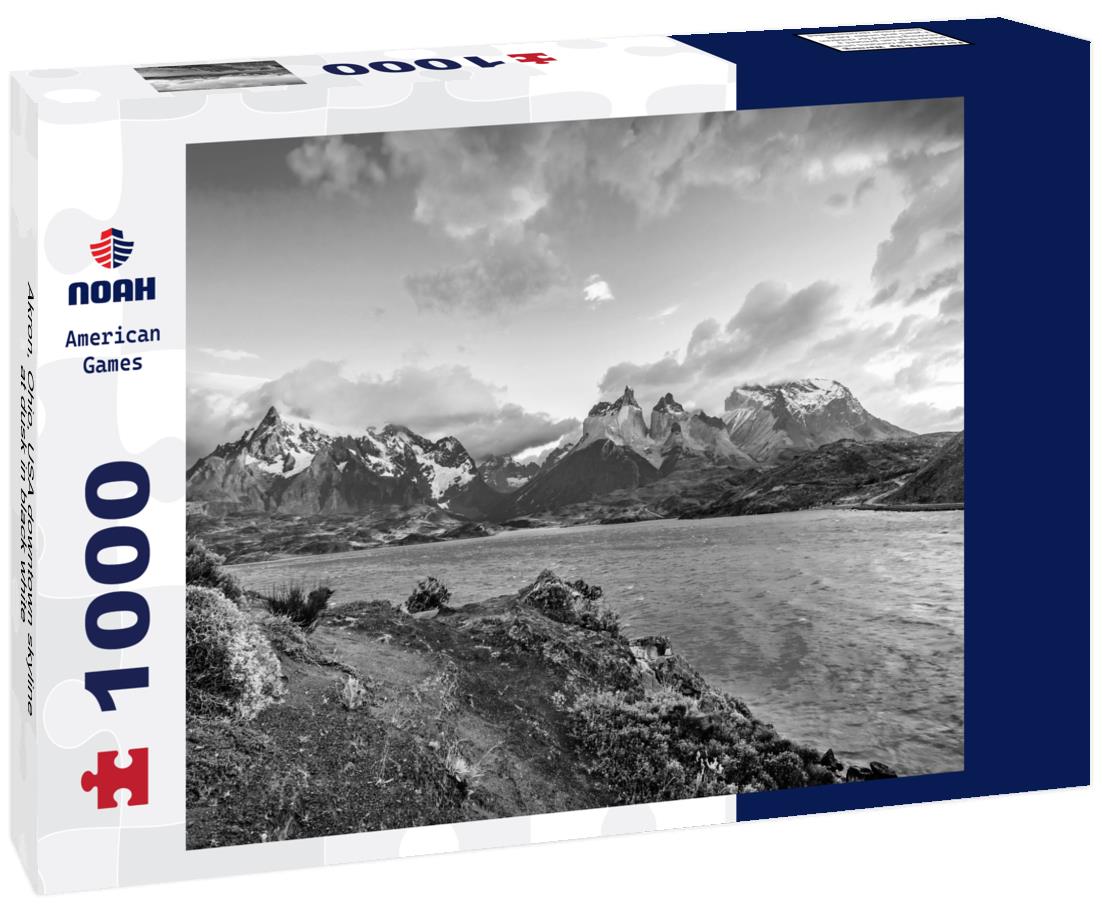 Noah Jigsaw Puzzle Akron, Ohio, USA downtown skyline at dusk in black white 1000 pieces