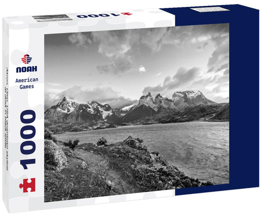 Noah Jigsaw Puzzle Akron, Ohio, USA downtown skyline at dusk in black white 1000 pieces