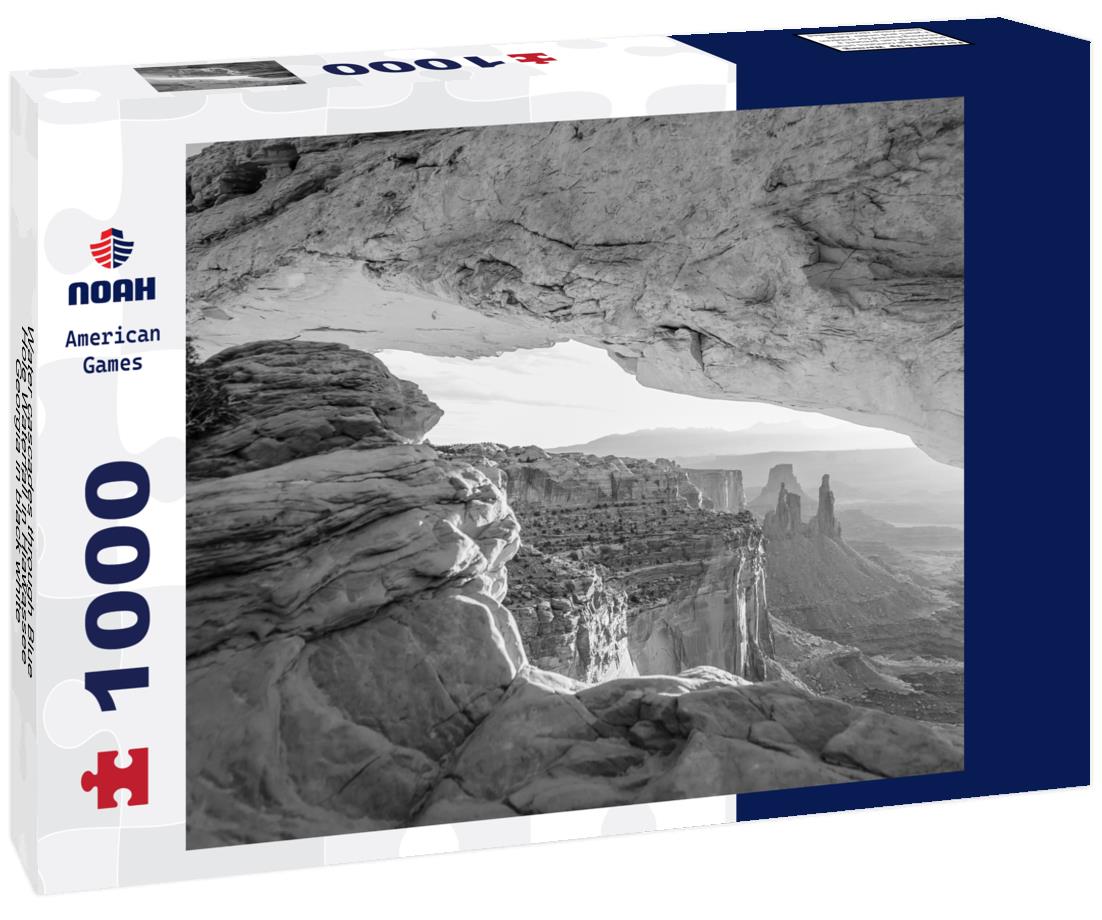 Noah Jigsaw Puzzle Water cascades through Blue Hole Waterfall in Hiawassee, Georgia in black white 1000 pieces