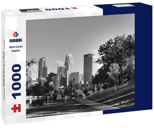 Noah Jigsaw Puzzle Akron, Ohio, USA downtown skyline at dusk in black white 1000 pieces