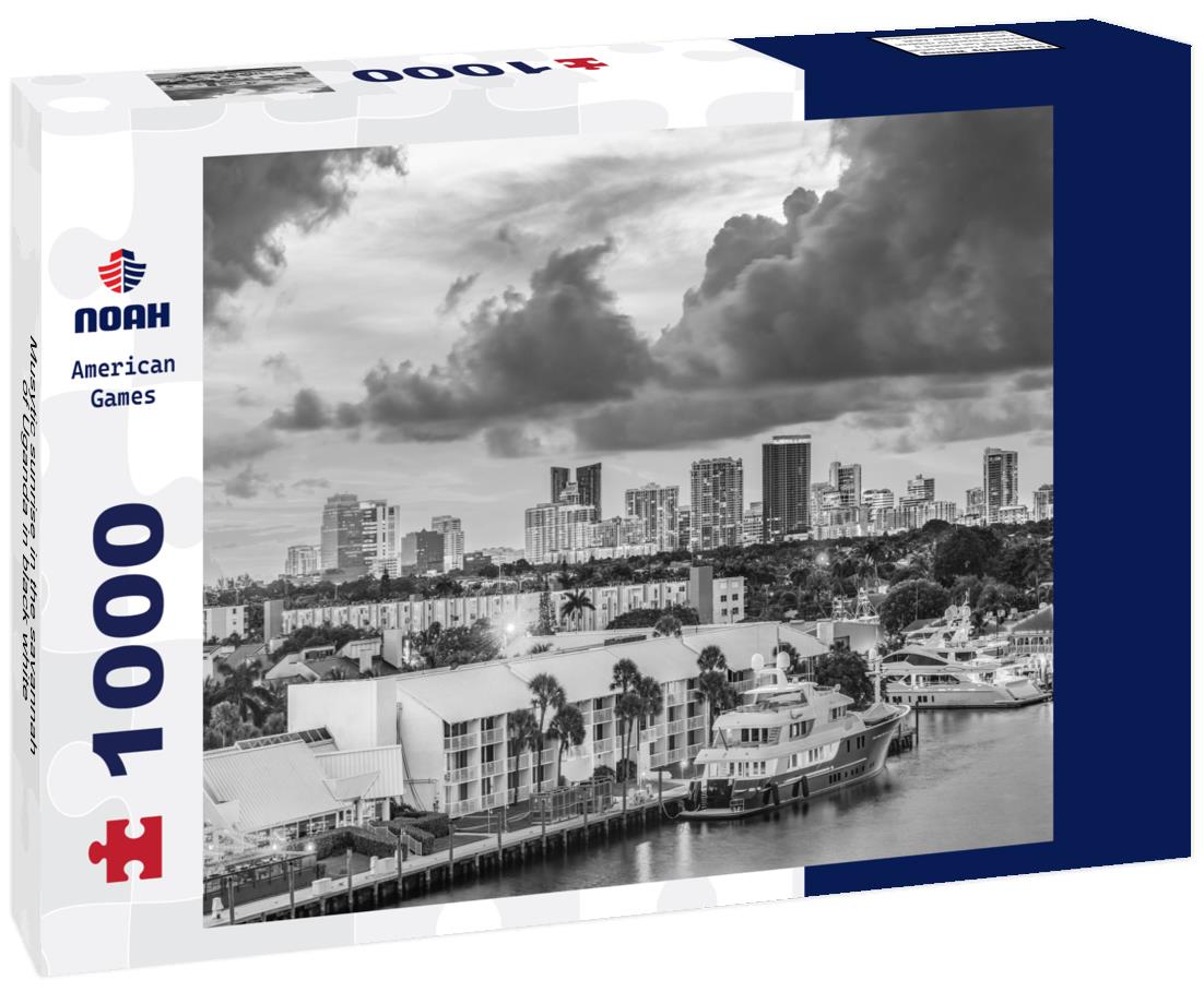 Noah Jigsaw Puzzle Musytic sunrise in the savannah of Uganda in black white 1000 pieces