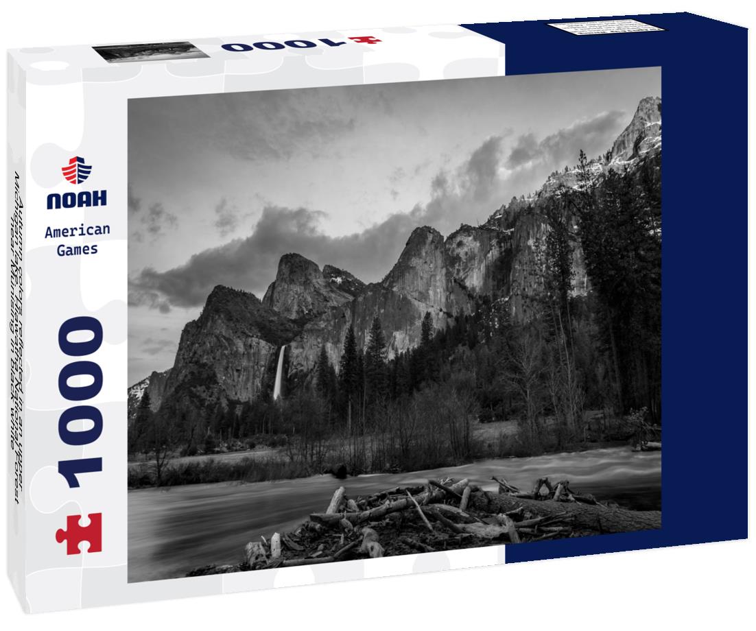 Noah Jigsaw Puzzle Autumn colors reflected in an upper Michigan lake, Hiawatha National Forest near Munising in black white 1000 pieces