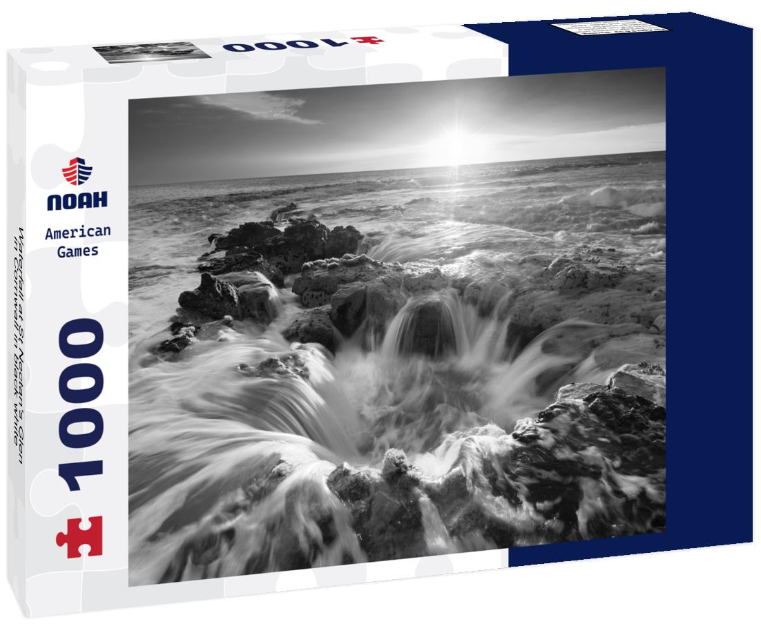 Noah Jigsaw Puzzle Waterfall at St Nectan's Glen in Cornwall in black white 1000 pieces