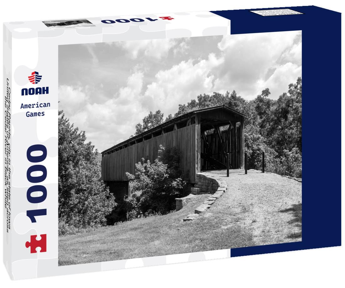 Noah Jigsaw Puzzle Cedar Rapids, city in the state of Iowa, United States of America, as seen across the Cedar River in black white 1000 pieces