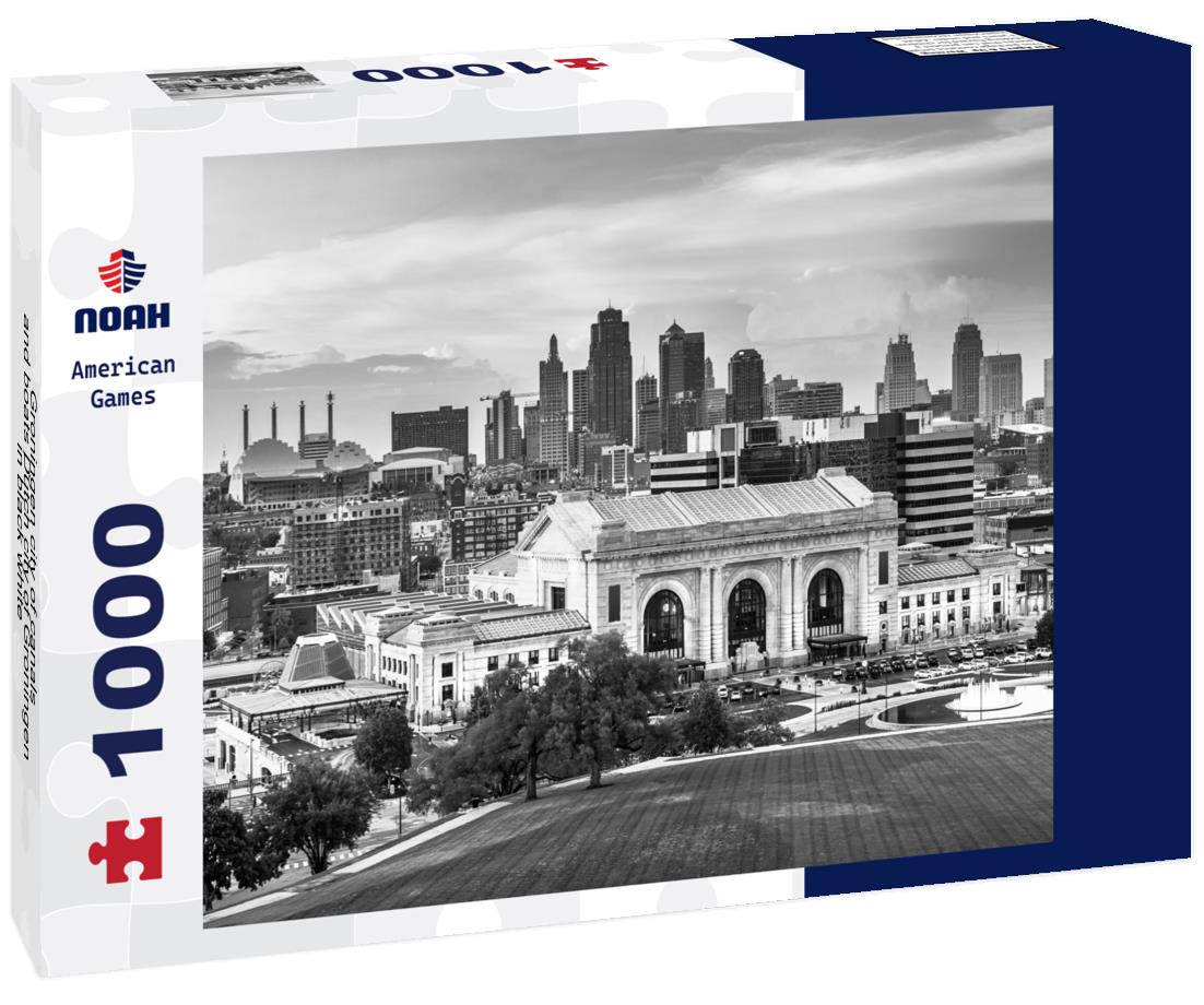 Noah Jigsaw Puzzle Groningen city of canals and boats Dutch city of Groningen in black white 1000 pieces