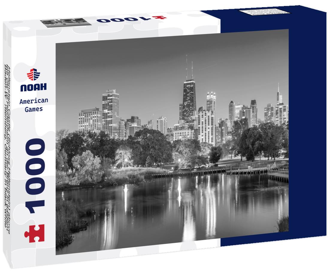 Noah Jigsaw Puzzle Hellenstein Castle (Schloss Hellenstein) above the city of Heidenheim an der Brenz in eastern Baden-Württemberg, Germany in black white 1000 pieces