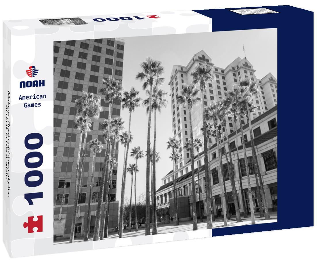 Noah Jigsaw Puzzle Malaga, Spain old town skyline at dusk in black white 1000 pieces