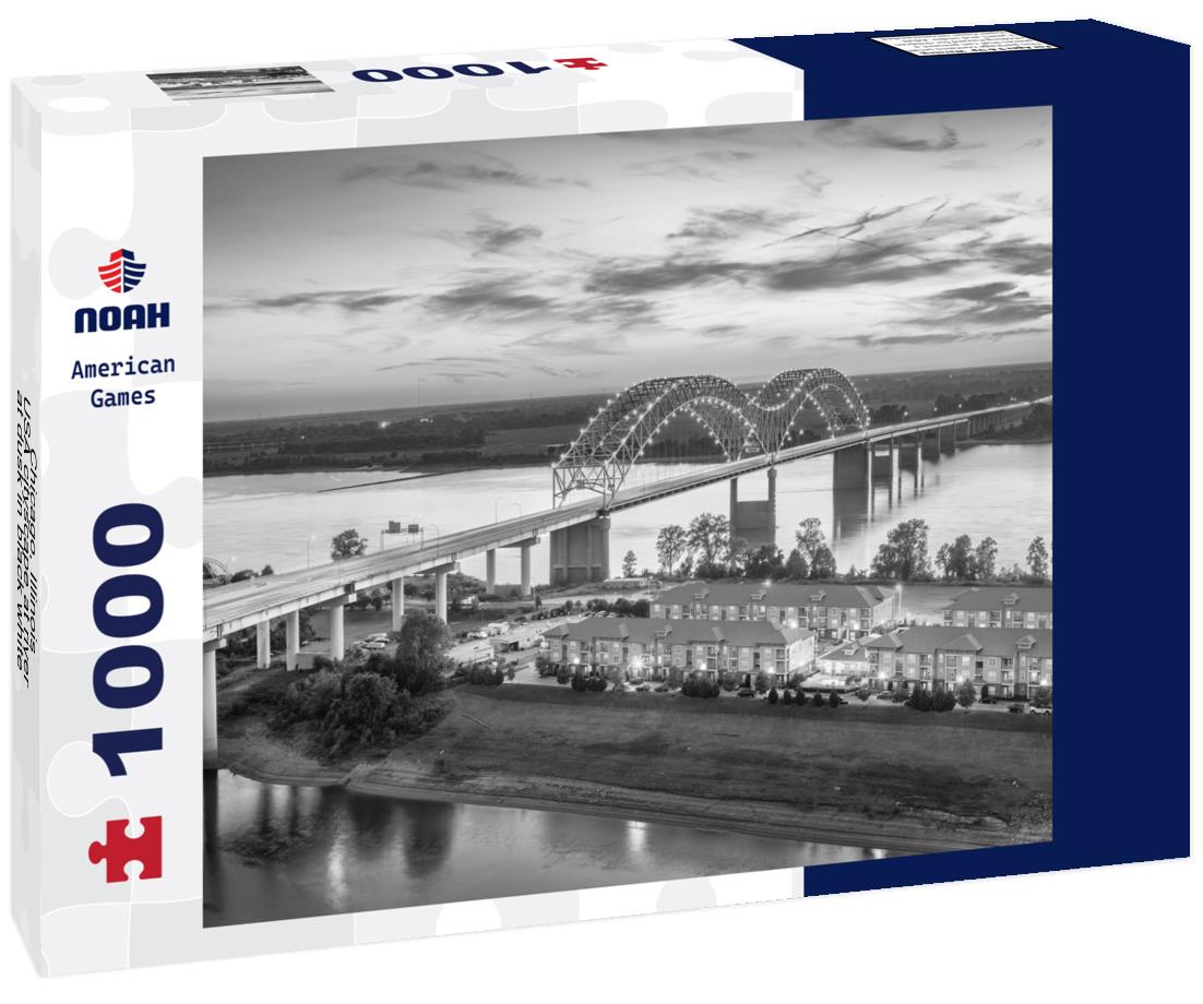 Noah Jigsaw Puzzle Chicago, Illinois, USA cityscape at river at dusk in black white 1000 pieces