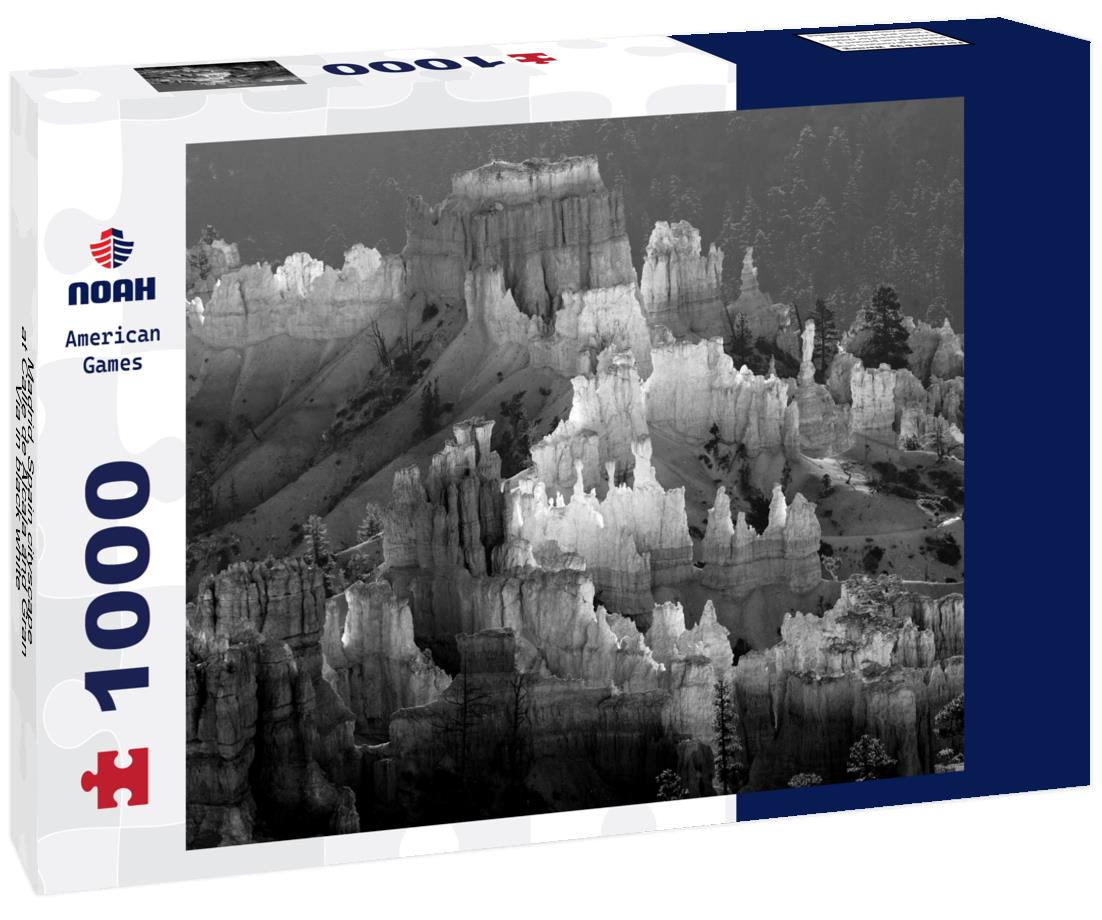 Noah Jigsaw Puzzle Madrid, Spain cityscape at Calle de Alcala and Gran Via in black white 1000 pieces