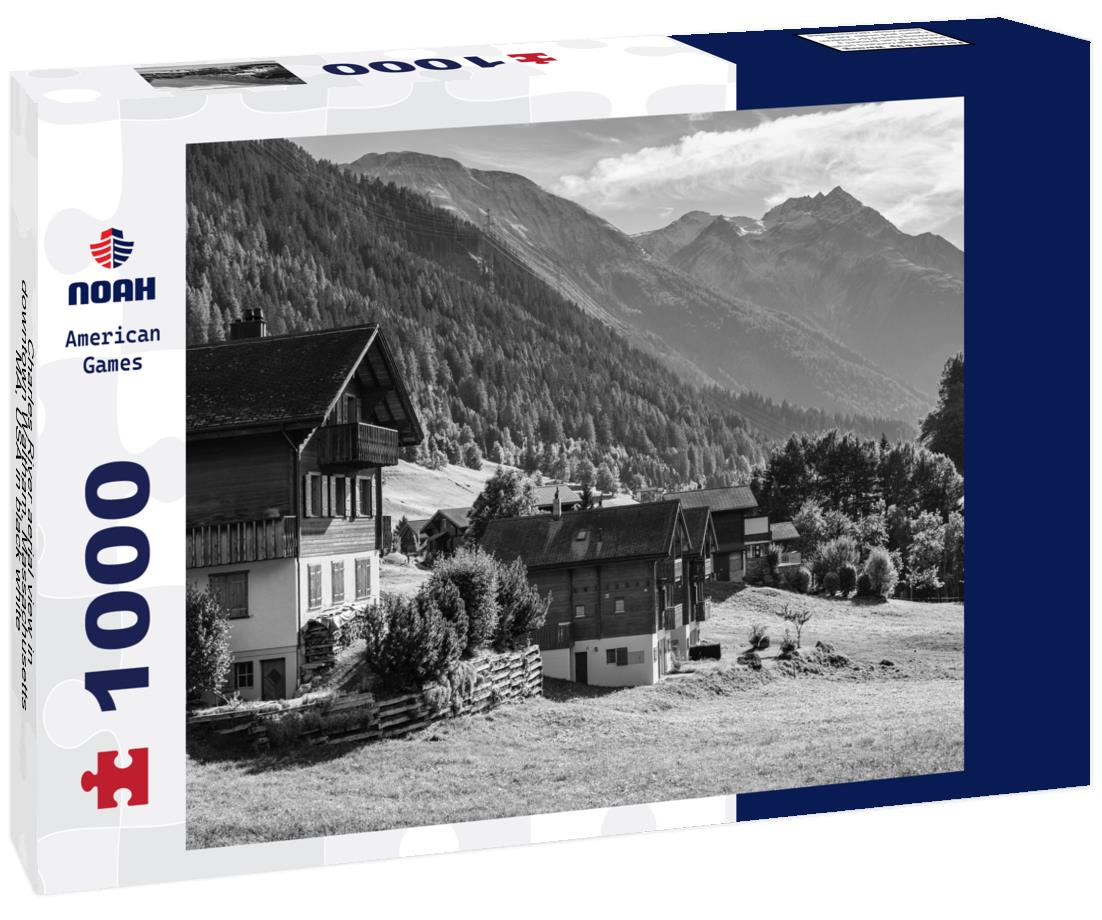 Noah Jigsaw Puzzle Charles River aerial view in downtown Waltham, Massachusetts, MA, USA in black white 1000 pieces