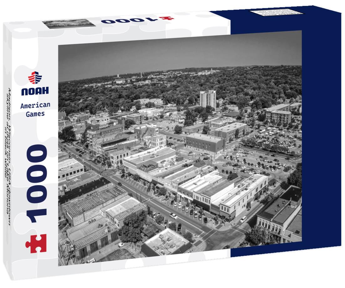 Noah Jigsaw Puzzle Madison, Wisconsin, USA downtown skyline at dusk on Lake Monona in black white 1000 pieces