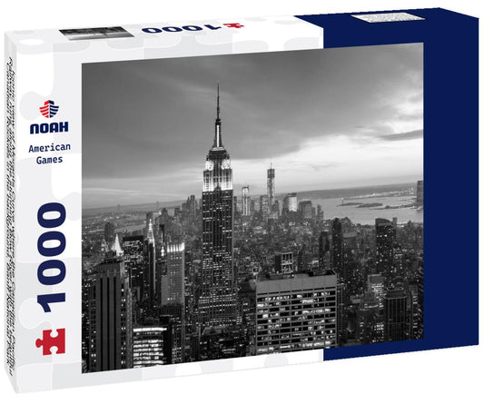 Noah Jigsaw Puzzle Iconic view of Morants Curve where the Canadian Pacific Railway runs along the stunning Bow River with the beautiful Canadian Rockies in the background, Banff National Park, Alberta, Canada in black white 1000 pieces