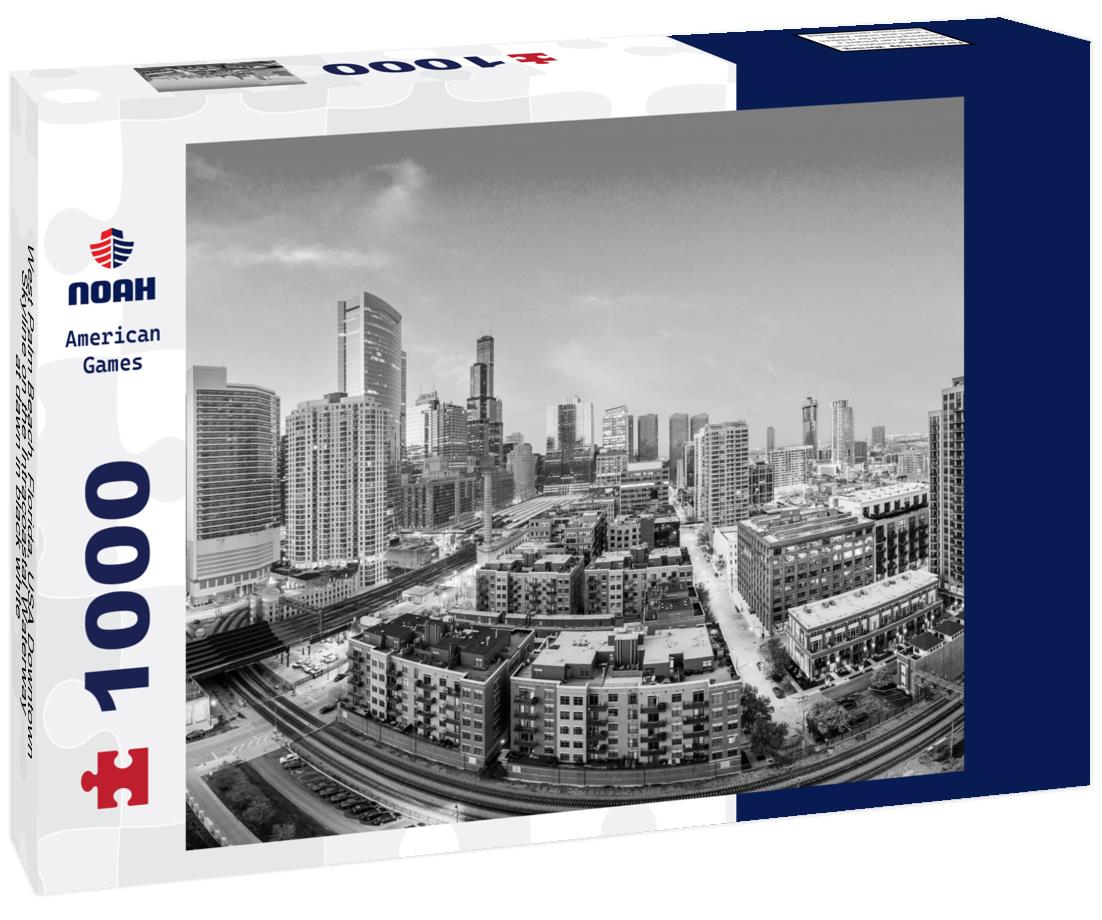Noah Jigsaw Puzzle West Palm Beach, Florida, USA Downtown Skyline on the Intracoastal Waterway at dawn in black white 1000 pieces