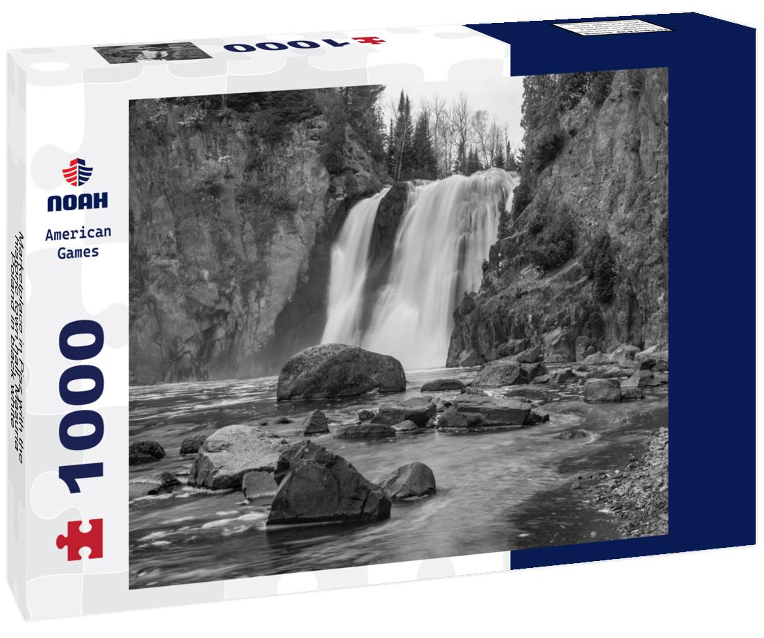 Noah Jigsaw Puzzle Marketplace in Pisz with the historic town hall, Masuria, Poland in black white 1000 pieces