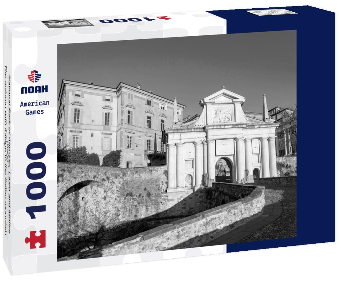 Noah Jigsaw Puzzle National Park of Abruzzo, Lazio and Molise (Italy) - The autumn with foliage in the italian mountain natural reserve, with little towns, wild animals like deer, Barrea Lake, Camosciara, Forca d'Acero in black white 1000 pieces