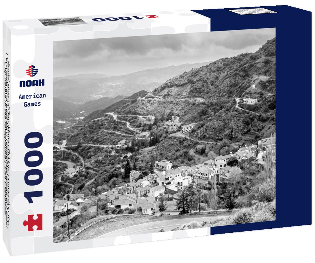 Noah Jigsaw Puzzle Aerial view of San Mateo Bridge, connecting the Peninsula and East Bay; residential areas of Foster City visible in the foreground ; San Francisco Bay Area, California in black white 1000 pieces