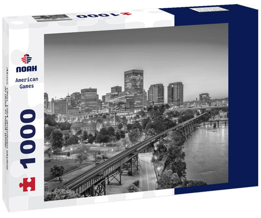 Noah Jigsaw Puzzle Akron, Ohio, USA downtown skyline at dusk in black white 1000 pieces