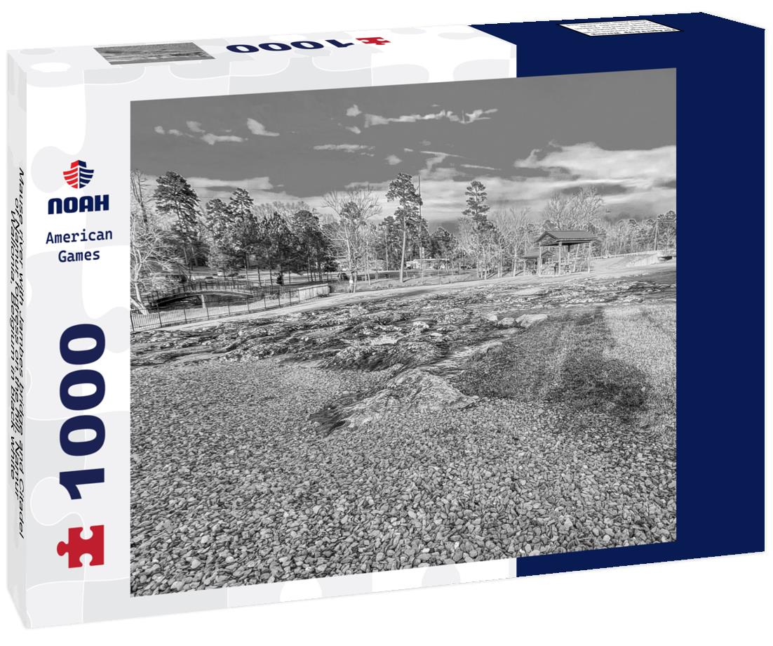 Noah Jigsaw Puzzle Mause river with Jambes bridge and Citadel of Namur fortress on the hill, Namur, Wallonia, Belgium in black white 1000 pieces