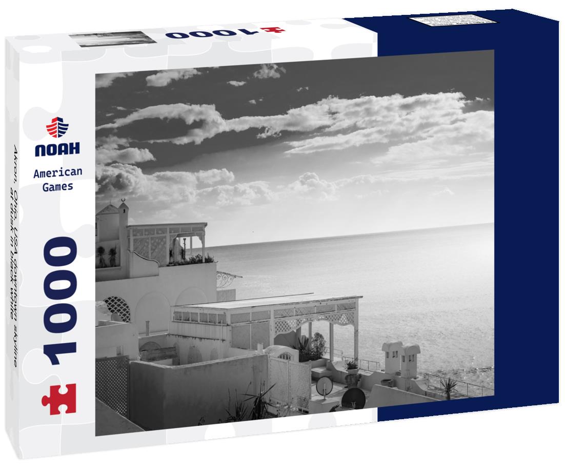 Noah Jigsaw Puzzle Akron, Ohio, USA downtown skyline at dusk in black white 1000 pieces