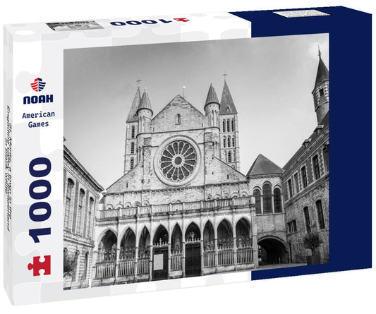 Noah Jigsaw Puzzle The facade of Notre-Dame de Tournai with towers is in Tournai, Belgium. in black white 1000 pieces