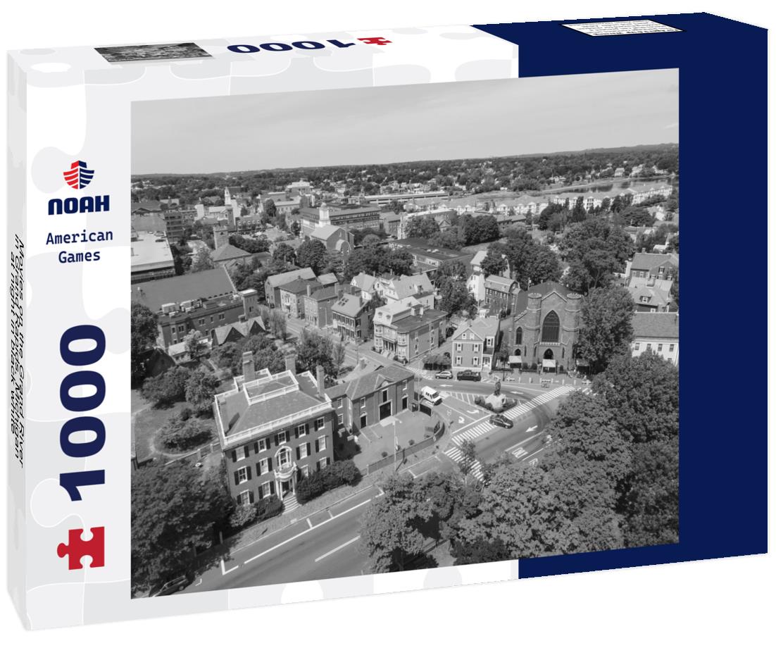 Noah Jigsaw Puzzle Movies on the Grand River in Grand Rapids, Michigan at night in black white 1000 pieces