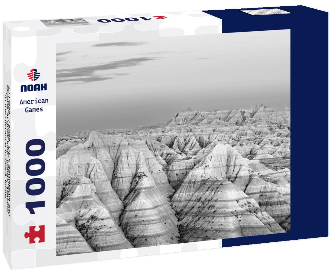 Noah Jigsaw Puzzle El Paso, Texas, USA downtown city skyline at dusk with Juarez, Mexico in the distance in black white 1000 pieces