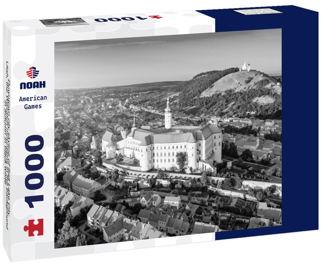 Noah Jigsaw Puzzle Downtown city skyline of Salt Lake City, Utah, the Wasatch mountains in the background in autumn in black white 1000 pieces