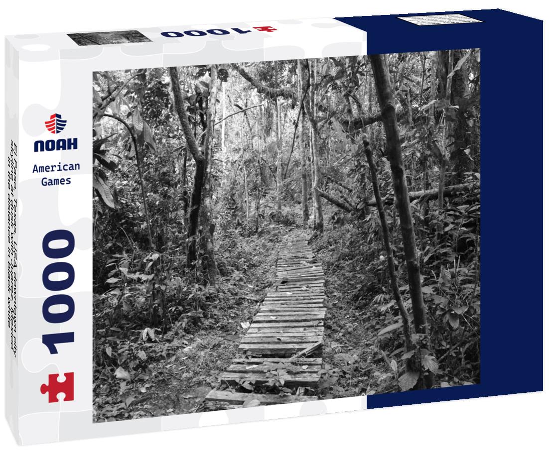 Noah Jigsaw Puzzle El Paso, Texas, USA downtown city skyline at dusk with Juarez, Mexico in the distance in black white 1000 pieces