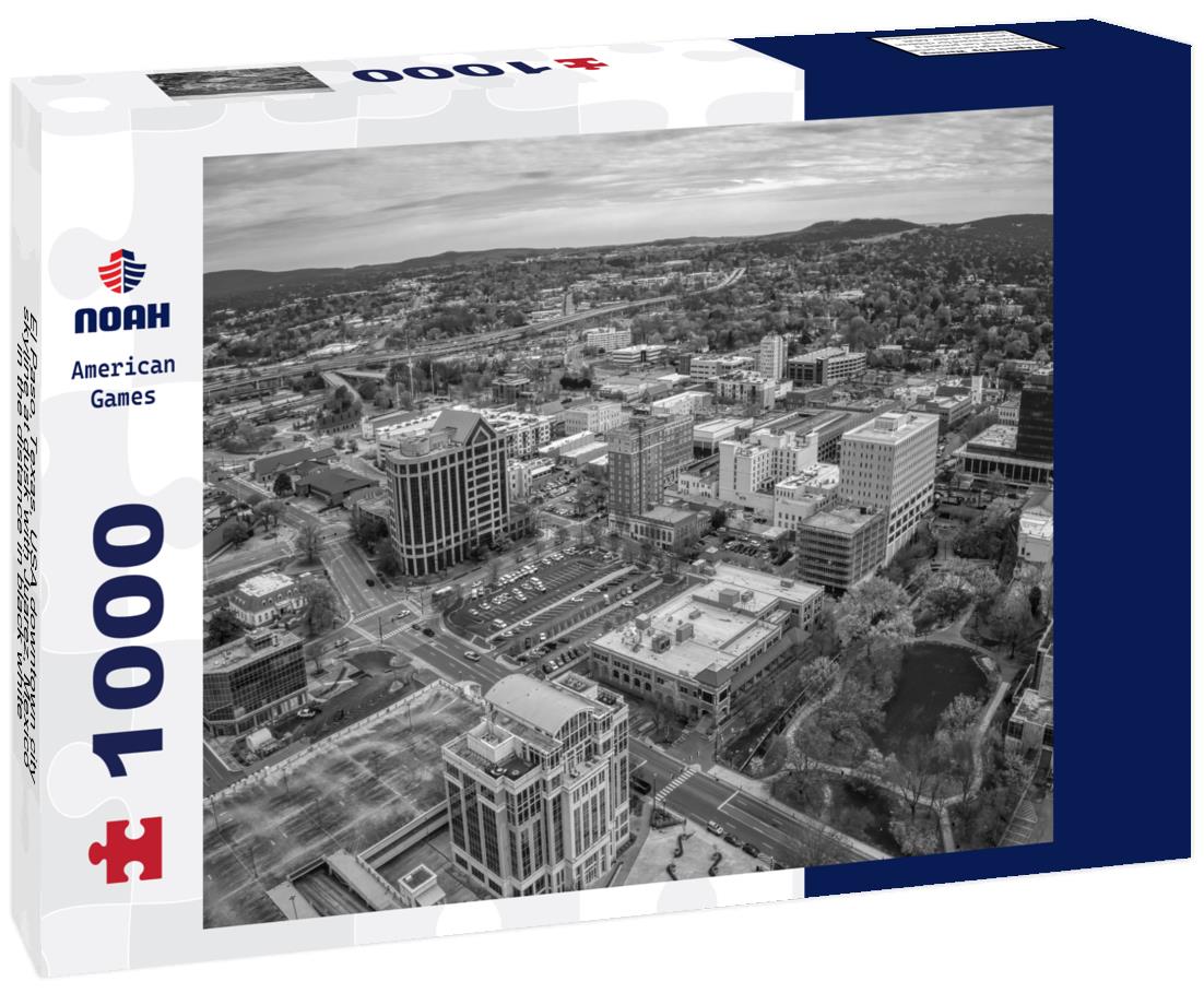 Noah Jigsaw Puzzle El Paso, Texas, USA downtown city skyline at dusk with Juarez, Mexico in the distance in black white 1000 pieces