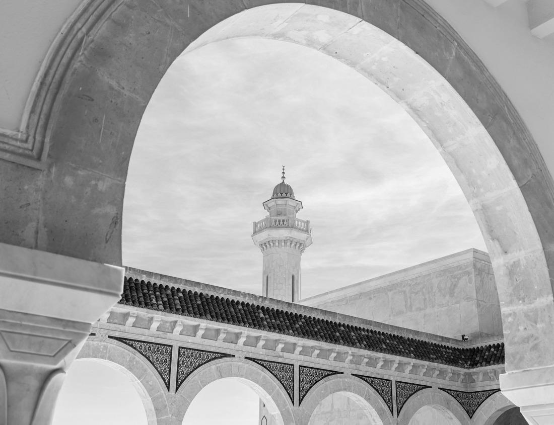 Noah Jigsaw Puzzle Minaret of the mausoleum in Monastir, Tunisia. in black white 1000 pieces