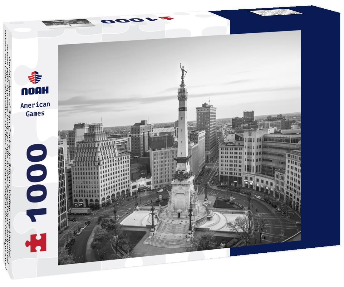 Noah Jigsaw Puzzle Aerial view of San Carlos in Silicon Valley ; residential areas with houses built on hills in the foreground; industrial areas and the shoreline of San Francisco bay in the background; California in black white 1000 pieces