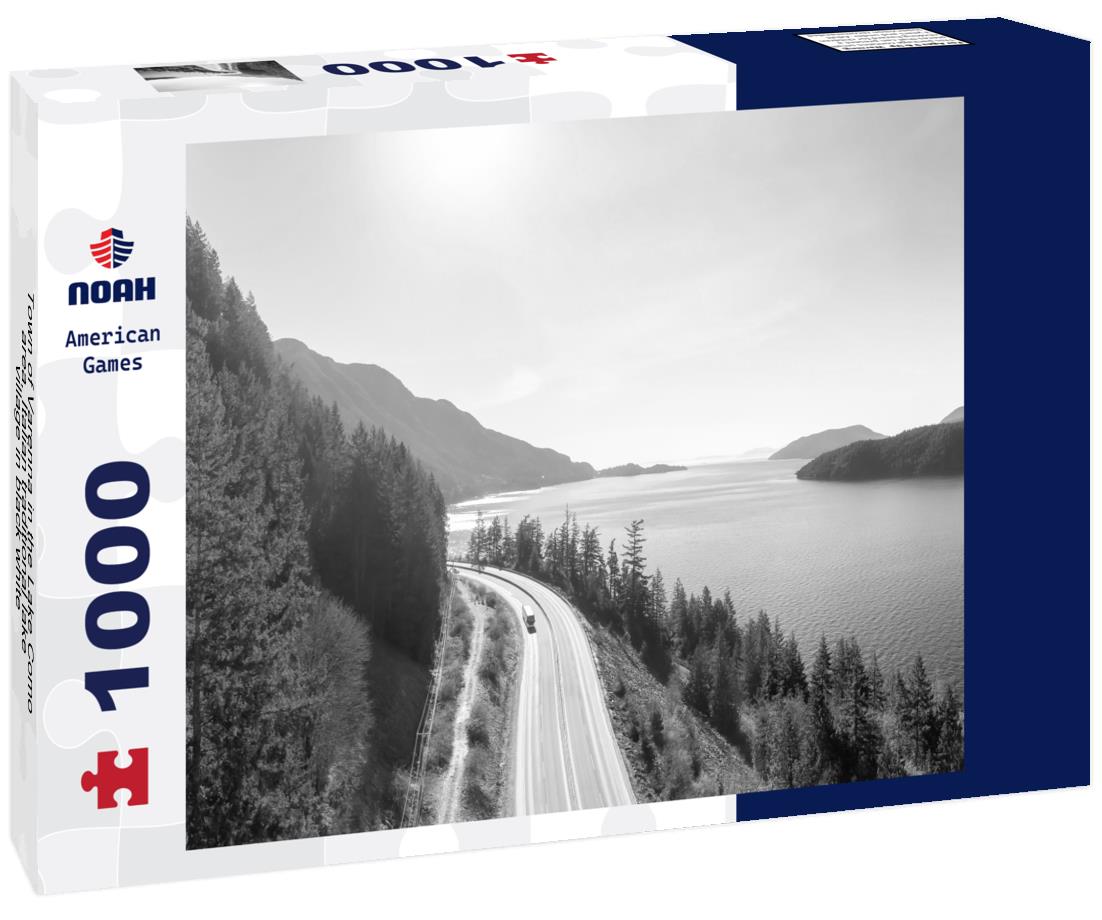 Noah Jigsaw Puzzle Aerial Panoramic View of the Sea to Sky Highway on the Pacific Ocean west coast on a sunny winter day, British Columbia, Canada. in black white 1000 pieces