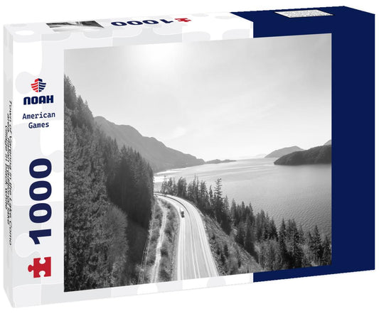 Noah Jigsaw Puzzle Aerial Panoramic View of the Sea to Sky Highway on the Pacific Ocean west coast on a sunny winter day, British Columbia, Canada. in black white 1000 pieces
