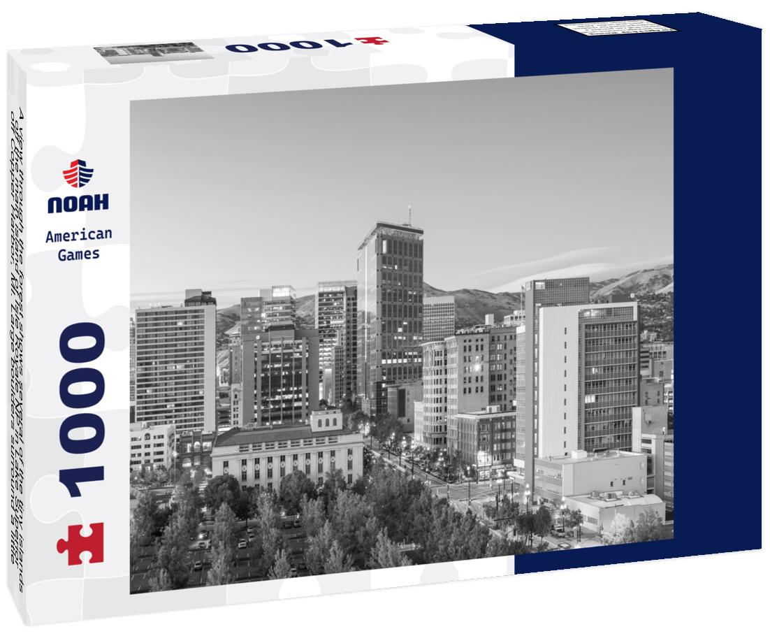 Noah Jigsaw Puzzle Salt Lake City downtown financial district cityscape at twilight in Utah, USA. in black white 1000 pieces
