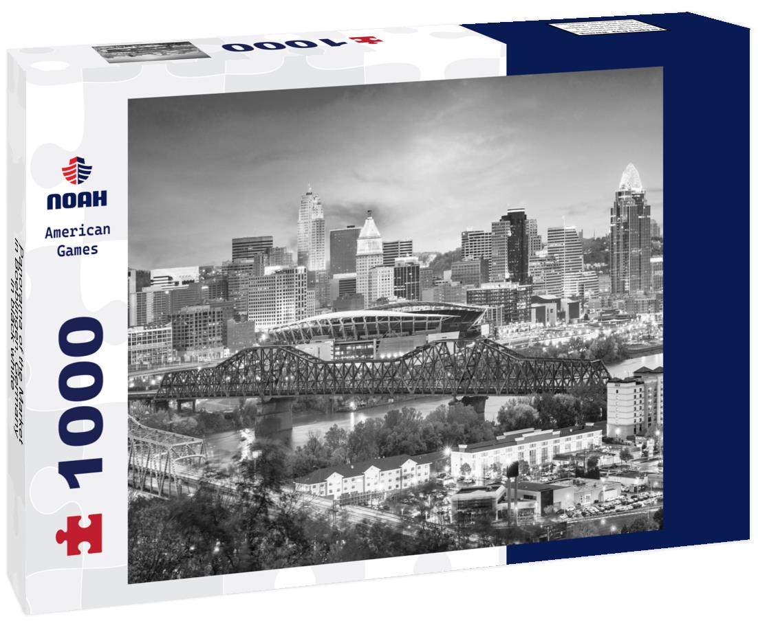 Noah Jigsaw Puzzle Cincinnati, Ohio, USA skyline on the river at dusk. in black white 1000 pieces