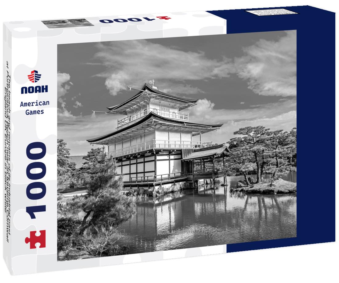 Noah Jigsaw Puzzle Kinkakuji Temple by the middle of the pond surrounded with Japanese garden, Kyoto, Japan. in black white 1000 pieces