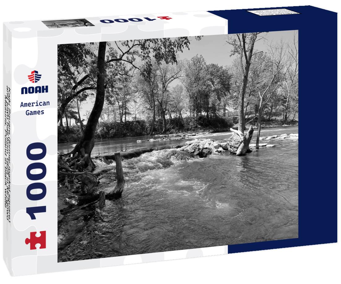 Noah Jigsaw Puzzle Kajki Square (former market square) and town hall from 1825 in Mragowo, Masuria, Poland in black white 1000 pieces