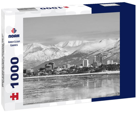 Noah Jigsaw Puzzle Snow town Anchorage, Alaska, USA, known for its scenery, culture, and culinary offerings. in black white 1000 pieces