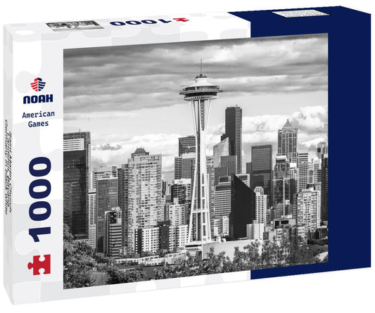 Noah Jigsaw Puzzle The downtown Seattle skyline is captured in Washington State, USA. in black white 1000 pieces