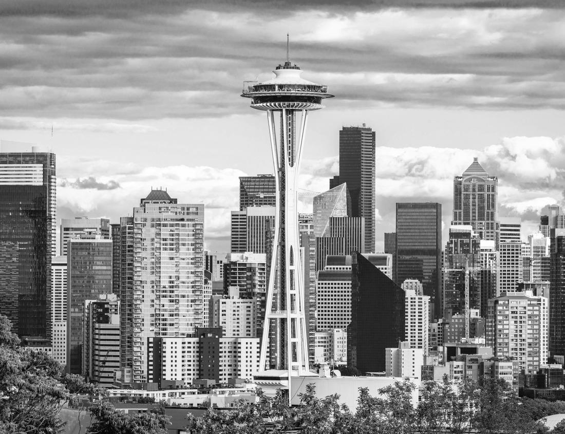 Noah Jigsaw Puzzle The downtown Seattle skyline is captured in Washington State, USA. in black white 1000 pieces